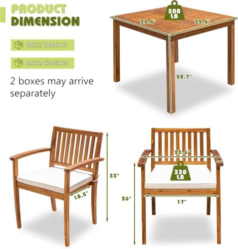 Flamaker 5 Pieces Outdoor Dining Set Acacia Wood Outdoor Table and Chairs - Image 3