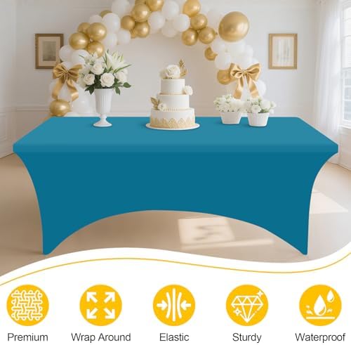 Smiry 2 Pack Spandex Table Cloth 6FT, Elastic Fitted Teal Tablecloth - Image 3