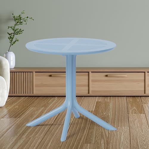 Costaelm Small Patio Table, Outdoor Round Dining Table, Weather Resistant Outside Table for Poolside Deck Lawn Garden Backyard, French Blue by Costaelm