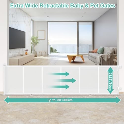EZIGO 150 Inch Retractable Baby Gates Extra Wide Reinforced Baby Dog Gate - Image 2