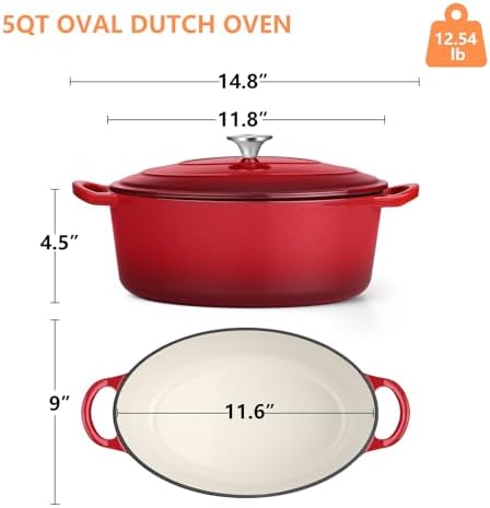 TeamFar Oval Dutch Oven, 5qt Enameled Cast Iron Dutch Oven Pot with Lid - Image 2