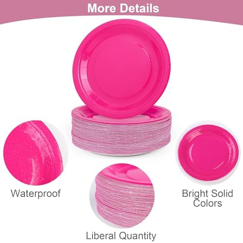 Breroa 72 Pcs Hot Pink Paper Plates 7 Inch Bulk Hot Pink Plates Disposable - Image 3