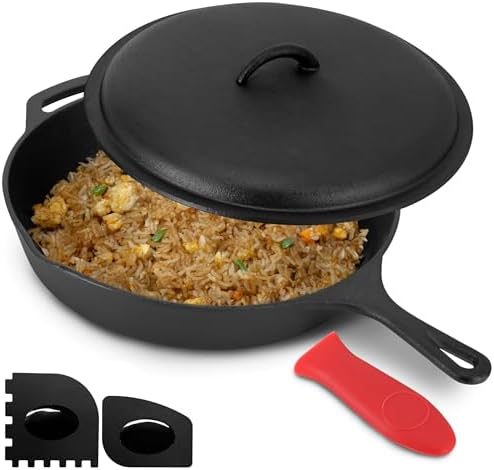 Megachef 12 Inch Pre-Seasoned Cast Iron Skillet with Cast Iron Lid by Megachef