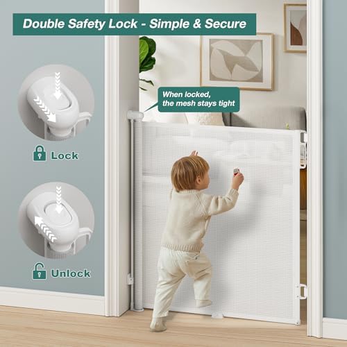 Retractable Baby Gate for Stairs, Dog Gate Indoor 55" Wide × 34" Tall White - Image 5