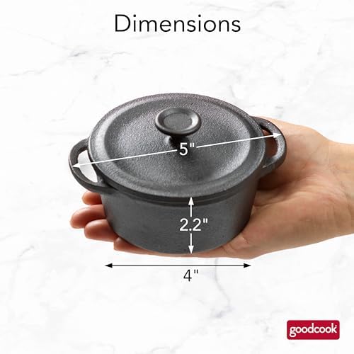 GoodCook Mini Dutch Oven with Lid, Pre-Seasoned Cast Iron Personal-Sized Pot for Stews Soups and Individual Desserts, Oven Safe to 500°F, 0.25-Quart, Black - Image 5