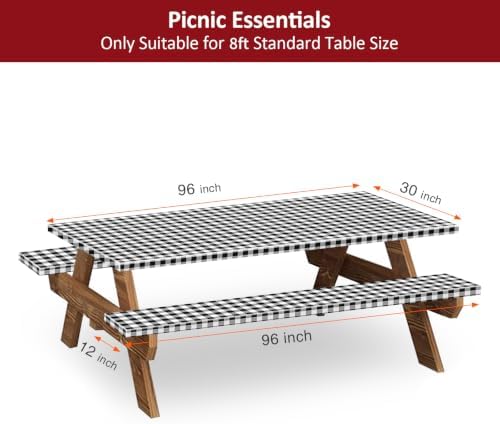 8ft 96" Picnic Table and Bench Cover, 3 Pack, Black-White Checkered - Image 2