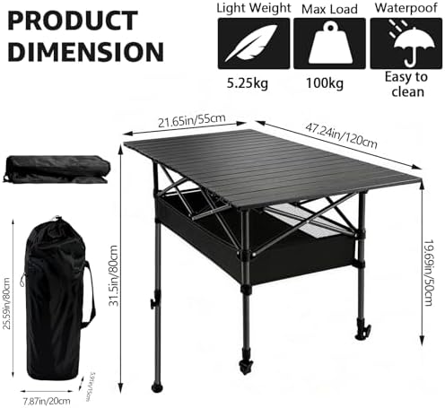 Aluminum Roll Top Camping Table, Adjustable Height Folding Table - Image 5