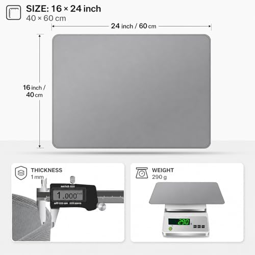 FLASLD 2Pack Heat Resistant Mat for Air Fryer Site on, 16"X24" Fireproof Silicone Mats for Kitchen Counter, Countertop Protector, No-slip and Waterproof Gray - Image 3