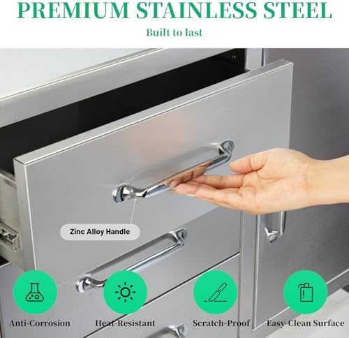 Outdoor Kitchen Door Drawer Combo Cabinet with BBQ Access and Triple Drawers for Outdoor Kitchen Island, Dimensions 38.1"" W x 22.6"" H x 20.8" (Drawer with Handle and Left Door Combo) - Image 6