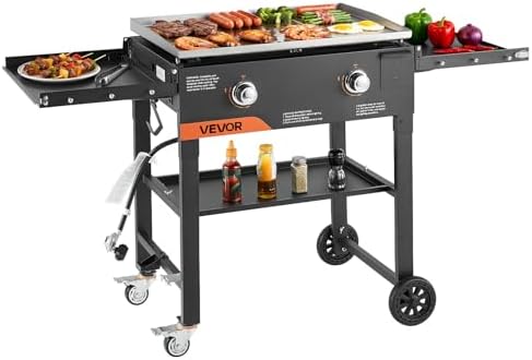VEVOR Gas Griddle, 2-Burner Flat Top Grill, 28 inch Grill Plate Foldable Propane Griddle with Wheels, 30000 BTU Outdoor Flat Top Grills for Pan-Frying, Grilling, Stir-Frying, & BBQ, Pulse Ignition by VEVOR
