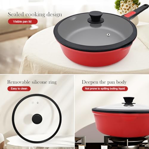 10 Inch Deep Frying Pan Skillet with Lid, 4 QT Nonstick Saute Pan - Image 6
