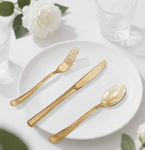 HEIPINIUYE 75 Pack Brown Clear Plastic Cutlery Heavy Duty Clear Brown Plastic Knives Forks and Spoons Disposable Silverware Set for 25 Guest Camping Birthday Baby Shower Party Utensil Set - Image 7