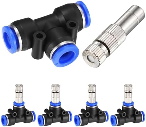 M METERXITY 5-Set Brass Misting Nozzles Tees Kit, 0.004"/0.1mm Orifice Mister Replacement Nozzles with Filter Mesh for Outdoor Cooling System/Greenhouse, Water Misting Nozzle Tees Kits by MMETERXITY