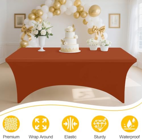 Smiry 2 Pack Spandex Table Cloth 6FT, Elastic Fitted Terracotta Tablecloth - Image 3