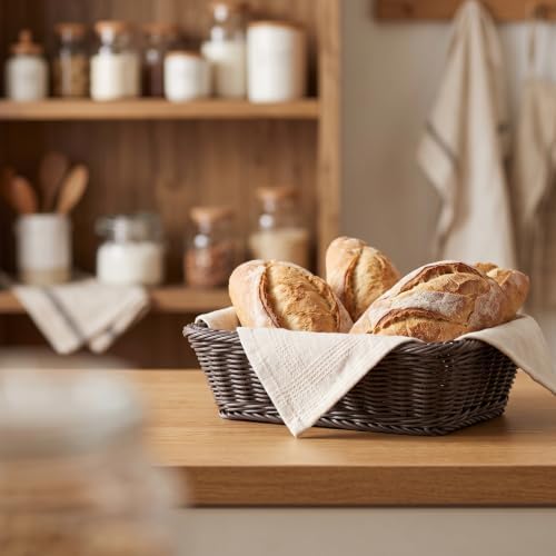 ZOENHOU 3 Packs Poly-Wicker Bread Basket, 16” 14” 12” Handmade Woven Basket, Tabletop Display Organizer Serving Baskets for Home Restaurant Hotel Food Fruit Vegetables Snacks Storage, Dark Brown - Image 5