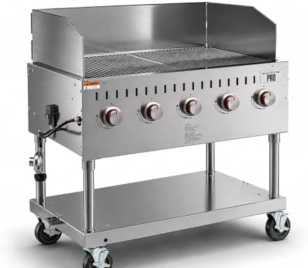 Stainless Steel Liquid Propane Outdoor Grill Silver 36″ With Griddle Commercial Catering Grill with Lid Spark Ignition Removable Grease Tray by GLOWNARY