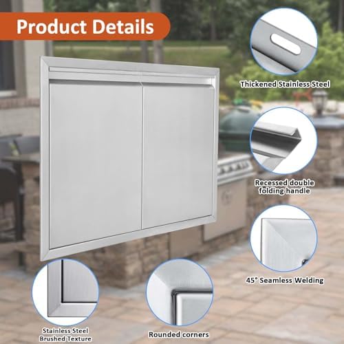 JIE JIN BBQ Access Door 24" W X 24" H Outdoor Kitchen Doors Double Doors Thickened 304 Stainless Steel Outdoor Kitchen Accessories Door for Indoor/Outdoor Kitchen Outdoor Cabinet BBQ Island - Image 3