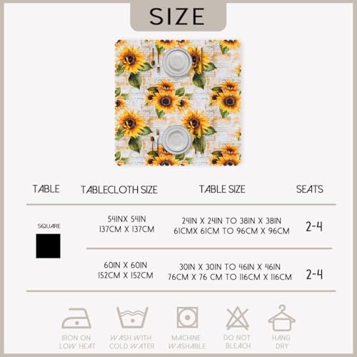 Sunflower Tablecloth 60x60 Inch Square Rustic Orange Floral Yellow Country Tablecloths Polyester Table Cloth for Holiday Parties Kitchen Dining Indoor Outdoor - Image 6