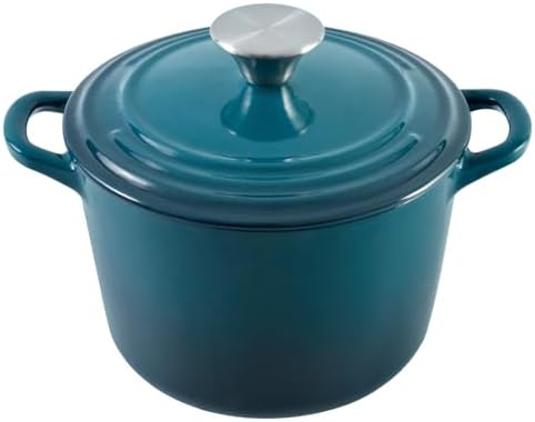 Flavehc Dutch Oven Pot with Lid 1.8 Qt Cast Iron Dutch Oven for Bread Baking, DarkCyan Enameled Cast Iron Rice Pot, Small Deep Dutch Oven for Rice, Beans & Side Dishes by FLAVEHC