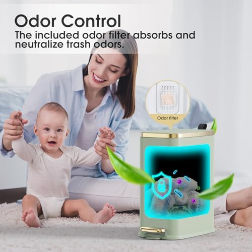 CEROELDA Small Bathroom Trash Can with Lid-5L/1.3 Gal-Soft Close Lid-Green - Image 6
