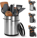 Nigelia Extra Large Kitchen Utensil Holder, 360° Rotating Stainless Steel Cooking Utensil Holder for Countertop, 3 Compartment Flatware Organizer & Cooking Caddy with Removable Base（Silvery） by Nigelia