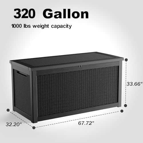 PatioZen 320 Gallon Large Resin Deck Box, Lockable Outdoor Storage Box for Patio Cushions Storage Furniture,Garden Tools, Pool Supplies, Weatherproof and UV Resistant (Black) - Image 2