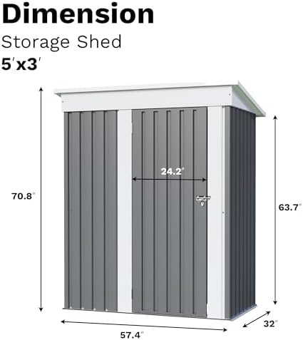 JUMMICO Metal Outdoor Storage Shed 5 x 3 FT Metal Shed with Lockable Door,Waterproof Garden Tool Shed Storage House for Backyard Patio Lawn,Grey - Image 3