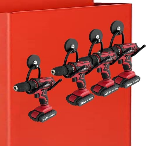 4 Pack Strong Garage Magnetic Hooks, Power Tool Organizer Rack, Heavy Duty Storage Utility Magnet Hooks for Power Drill,Garden Tools, Hose,Pegboard,Garage, Workshop for Indoor & Outdoor Hanging by Unknown