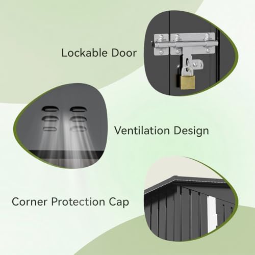 COMHOMA Shed Outdoor Storage Shed Metal,Lockable Doors Tool Sheds with Sloping Roof,Steel Garden Shed with Air Vent for Backyard,Patio,Lawn,Poolside(Grey,8'x6') - Image 3