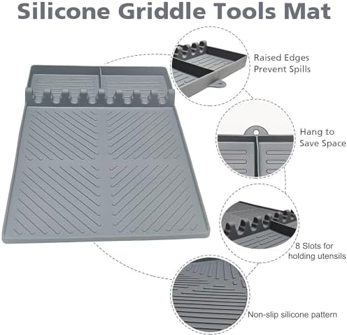 Silicone Griddle Tools Mat for Blackstone, Spatula Rest with Drip Pad, Grill Side Shelf Mat for Blackstone, Silicone Utensil Rest/Holder for BBQ Tools (Gray 1 Pack) - Image 4