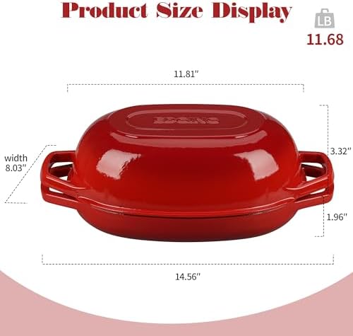 EDGING CASTING Enameled Cast Iron Oval Dutch Oven Pot with Lid, Dutch Oven for Sourdough Bread Baking, Bread Oven, Bread Dutch Oven, Oval Bread Pan, 5qt, Red - Image 2