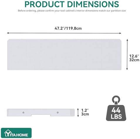 YITAHOME Resin Storage Shed Shelves for 35 Cuft Horizontal Storage Sheds, 47 in x 12.6 in Waterproof Rack with 8 Screws for 4x2.5 Ft Horizontal Garden Storage Accessories, Easy Assembly, 2PCS, Gray - Image 7