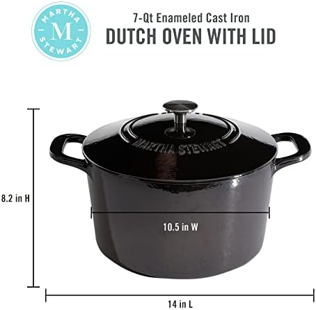 MARTHA STEWART Gatwick 7-Quart Enamel Cast Iron Dutch Oven Pot with Lid – Grey – Heavy-Duty Dutch Oven for Slow Cooking, Braising & Baking - Image 2