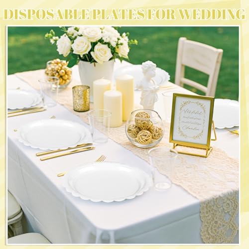 NatNarr 30 Pcs White Scalloped Plates, 9" White Dinner Dessert Paper Plates - Image 6