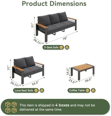 Aoxun Patio Furniture Set, Aluminum Outdoor Furniture with Oversized Seats - Image 5