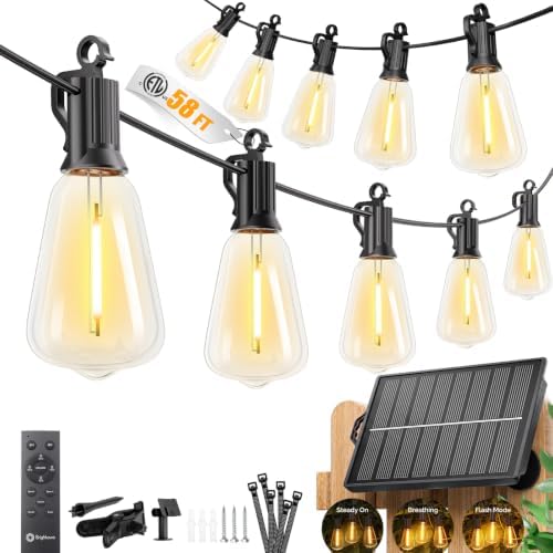 Brightown 58FT Solar String Lights Outdoor Waterproof, Last 30+ Hrs Runtime by Brightown