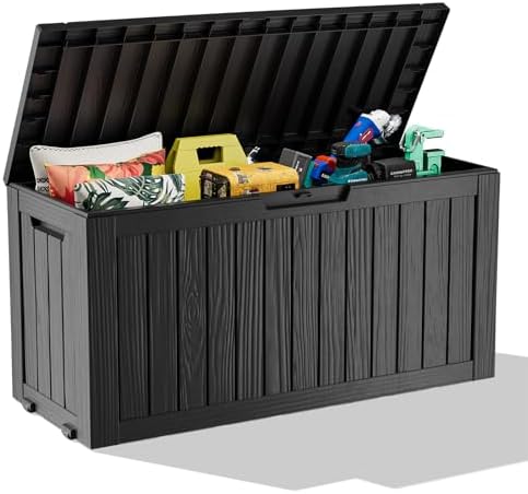PatioZen 75 Gallon Resin Deck Box, Lockable Outdoor Storage Box for Patio Cushions Storage Furniture,Garden Tools, Pool Supplies, Weatherproof and UV Resistant (Black) by OutdoorLivingPerfected
