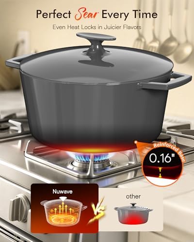Nuwave Lux 6QT Enameled Cast Iron Dutch Oven, Cast Iron Knob, Black Sesame - Image 4