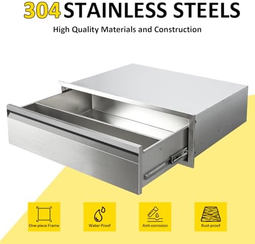 Outdoor Kitchen Drawers 30" W x 10"H Flush Mount BBQ Single Drawers with Divider,Stainless Steel Built-in Drawer for Outdoor Kitchen Island Patio Grill Station - Image 3