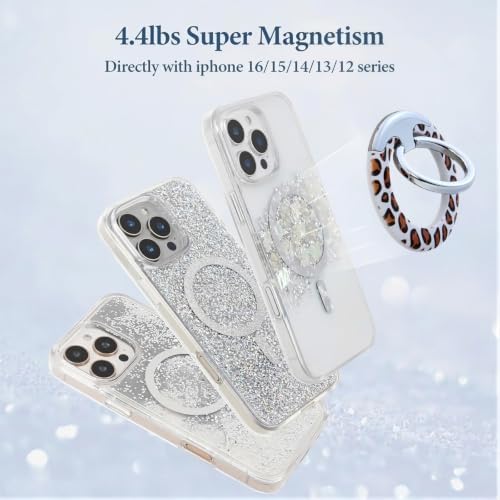 Magnetic Phone Ring for MagSafe Grip, Super Magnet Twinkle Design Ring Holder Stand, MagSafe Accessory for iPhone 17/16/15/14/13 Pro Max Plus，Classic Leopard - Image 5