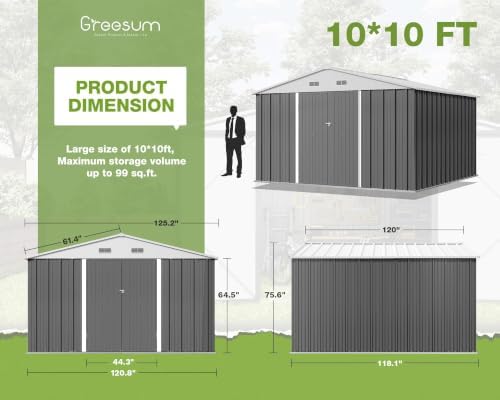 Greesum 10x10FT Outdoor Storage Shed Utility Tool Shed, Gray - Image 4