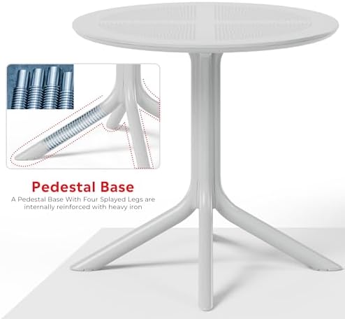 Costaelm Small Patio Table, Outdoor Round Dining Table, Weather Resistant Outside Table for Poolside Deck Lawn Garden Backyard, Gray - Image 6