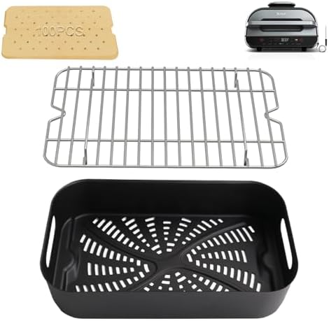 Combo Crisper Basket and Rack for Ninja Foodi FG551 DG551 DG651 Smart XL, Air Frying Griddle Basket and Rack with Disposable 100pcs Liners for Ninja Foodi Smart XL Accessories by GLOWYE