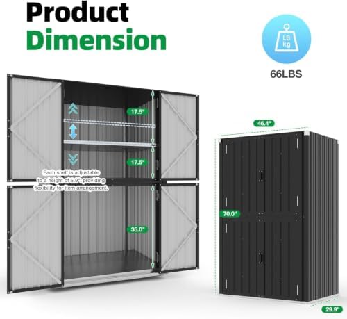 AECOJOY Outdoor Storage Cabinet Waterproof, 70'' Large Vertical with Floor - Image 7