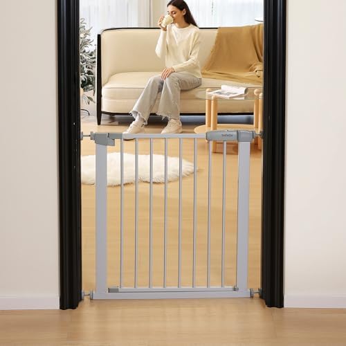 30.47"-32.64" Baby and Pet Safety Gate, 30" Tall Metal Walk-Thru Gate for Doorways & Stairs, Easy One-Hand Open, Dual Lock (White, 29" W x 30.5“H) - Image 5