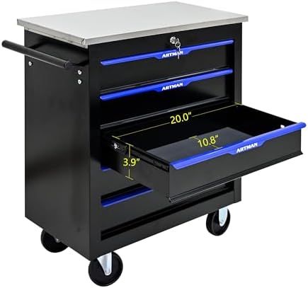 5-Drawer Heavy-Duty Rolling Steel Tool Cart with Handle&Wheels, Metal Storage Organizer Cabinet, Tool Chest for Efficient Tool Storage in Garage, Warehouse, Workshop, Repair Shop, Blue - Image 4