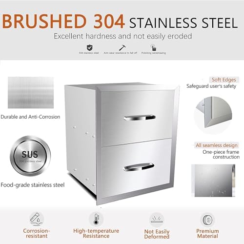 Outdoor Kitchen Drawers, Triple BBQ Drawers Stainless Steel Built-in Drawer For Outdoor Kitchen Island, Patio Grill Station,Double Drawers - Image 5