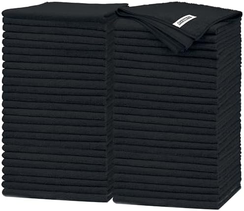 FIXSMITH Black Microfiber Cleaning Cloth -Pack of 50, Highly Absorbent Cleaning Rags, 16"X12" All Purpose Cleaning Towels for Housekeeping, Kitchen, Car, Lint Free and Reusable Microfiber Towels by FIXSMITH