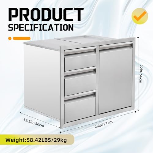 Outdoor Kitchen Drawer Combo 28" W x 20.1" H x 19.8" BBQ Triple Drawers & Stainless Steel Trash Drawer, Outdoor Kitchen Cabinet, Perfect for Patio Grill Station - Image 3