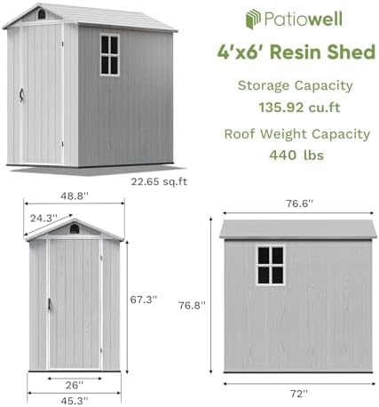 Patiowell 4x6 FT Plastic Outdoor Storage Shed with Floor, Light Gray - Image 2